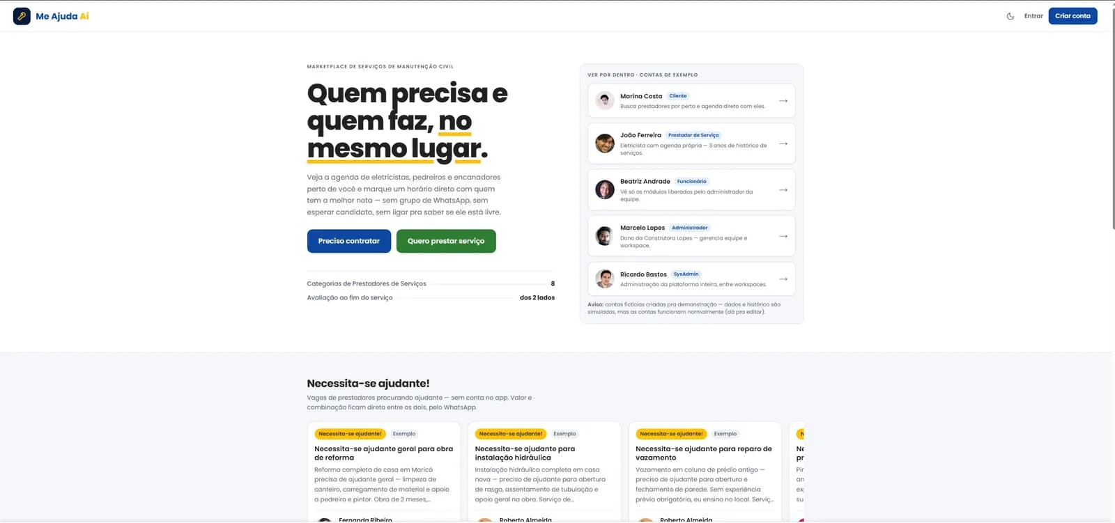 Tela do sistema de Me Ajuda Aí